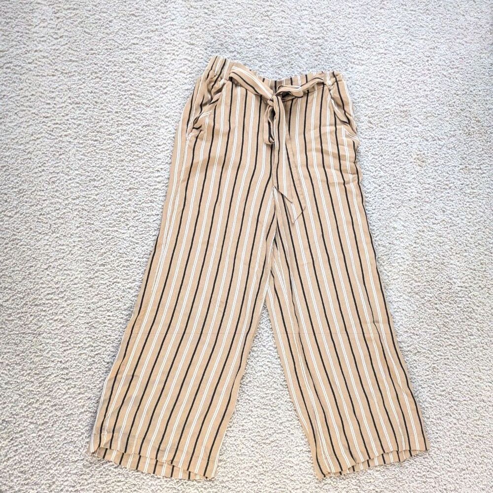 Aritzia Wilfred Cropped Wide Legged Tan Striped Lounge Faun Pants Sz S